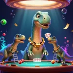 Engage in exciting games at KP88 with a giant dinosaur and colorful lottery elements.