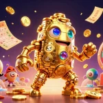 Experience the excitement of 58win with dynamic lottery elements and a golden golem character.