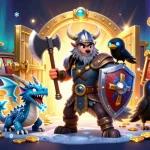 Engage with Asialive88's vibrant slots, featuring Viking warrior and fierce dragon amid treasure.