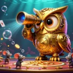 Immerse in bonus buy slots uk excitement with detailed casino scene featuring golden owl and vibrant slot elements.