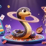 Experience the excitement of f168 as you engage with a cosmic roulette scene filled with playful characters.
