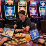 Exciting scene of players at credit card casinos at https://being-there.org.uk enjoying vibrant slot games and bonuses.
