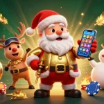 Play thrilling slots in game iwin with festive Santa, his reindeer, and a poker chip snowman.