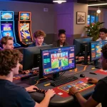 Exciting scene showcasing players at new online casinos with vibrant gaming activities and modern digital interfaces.