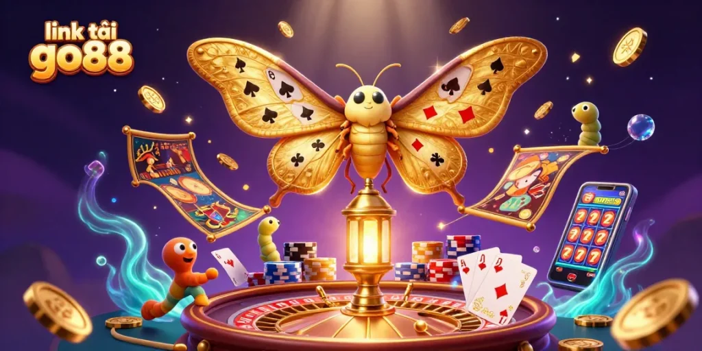 Play exciting games and download link tải go88 with unique casino elements in a vibrant digital illustration.