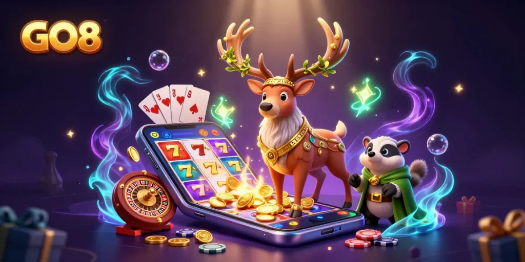 Enjoy thrilling gameplay and rewards at GO8, featuring dynamic casino elements and whimsical characters.