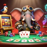 Experience the thrill of gambling at DH88 with vibrant steampunk characters and poker elements, showcasing excitement in a dynamic setting.