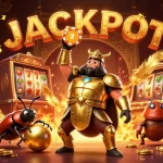 Experience big wins at Jai club with a herculean beetle celebrating a jackpot in a vibrant casino
