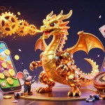 Mainkan slot online dengan tampilan 3D penuh warna yang menampilkan naga emas dan barang kasino menarik.