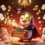 Experience ยูฟ่า excitement with a 3D penguin playing an organ that shoots golden coins amidst dazzling casino elements.