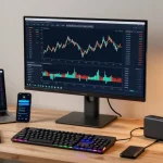 Cricbet trading workspace with crypto charts, digital wallet, and blockchain technology.