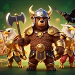 Experience thrilling slot 4d action with a Viking bear and Valkyrie eagle in a vibrant illustration.