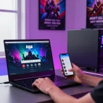 Engaged user on Raja Game login page within a vibrant gaming setup, emphasizing modern gaming lifestyle.