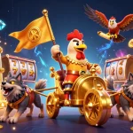 Menghadapi jackpot di slot online dengan aksi heroik, dihiasi tumpukan harta dan efek neon yang menakjubkan.