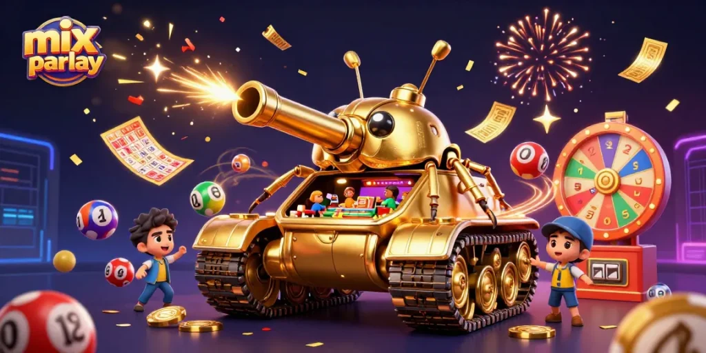 Engage in mix parlay betting with vibrant casino-themed illustration showcasing multiple betting elements.