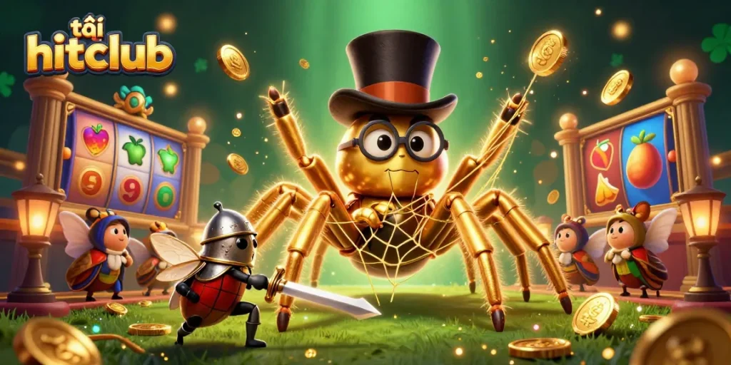 Engage in fun with tải hitclub as a playful beetle knight and golden tarantula celebrate casino gaming.