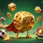 Engage with new online gambling sites in Australia featuring a massive golden dice golem and immersive casino elements.