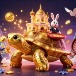 Experience thrilling action with agen judi bola featuring a golden tortoise casino and vibrant game elements.
