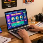 Engaged user placing bets on Betebet online platform with colorful game displays.