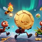 Luckera casino showcases a heist scene with 3D ants and golden chips amid a vibrant gaming atmosphere.