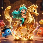 Bet on thrilling moments at 58win with an action-packed 3D illustration featuring a mermaid and seahorse.